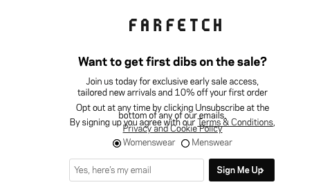 訂閱Farfetch電子報 首次訂購貨品享9折優惠